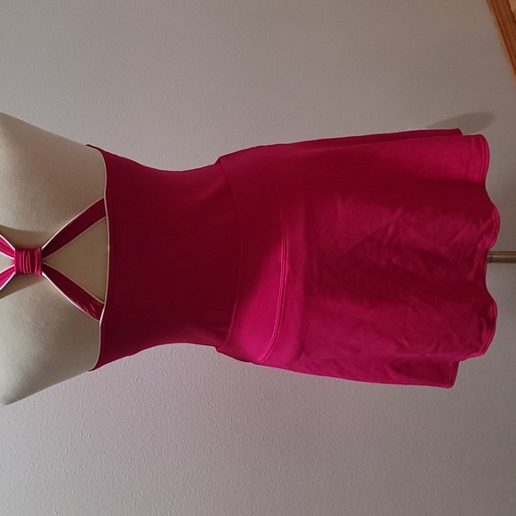 LANDS END BRIGHT NEON PINK BARBIECORE ACTIVEWEAR MINI SKIRT SET SZ 12 TOP SZ 8 - Picture 12 of 13